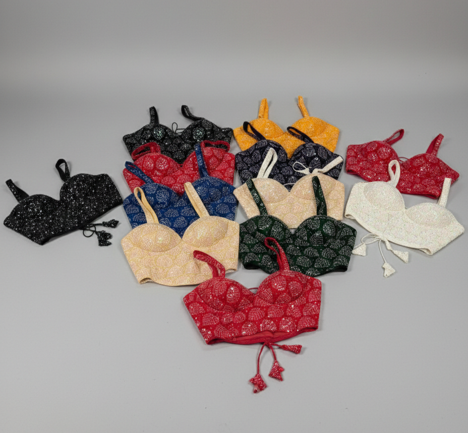 UMA SUTRA Designer Corset Blouse with Cut Dana Handworkball colours