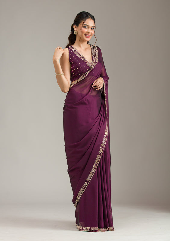 Georgette fabric Saree with Stonework (Gold) embroidery by UMA SUTRA 
