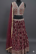 UMA SUTRA Royal Maroon Embroidered Lehenga Choli Set with Dupatta