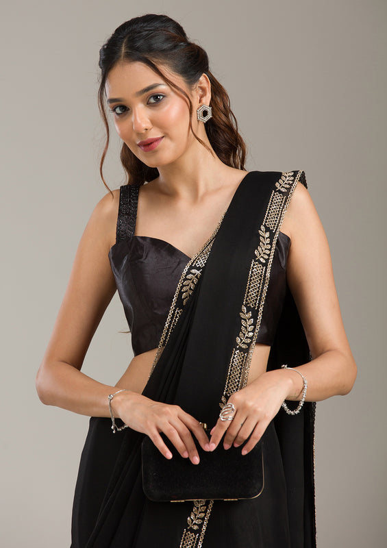 Georgette fabric Saree with Stonework (Gold) embroidery