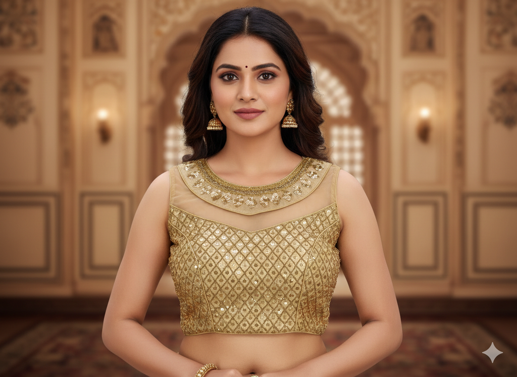 Designer golden blouse uma sutra 