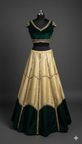 Emerald & Gold Layered Lehenga Set – Luxury Festive Wear for Women | UMA SUTRA