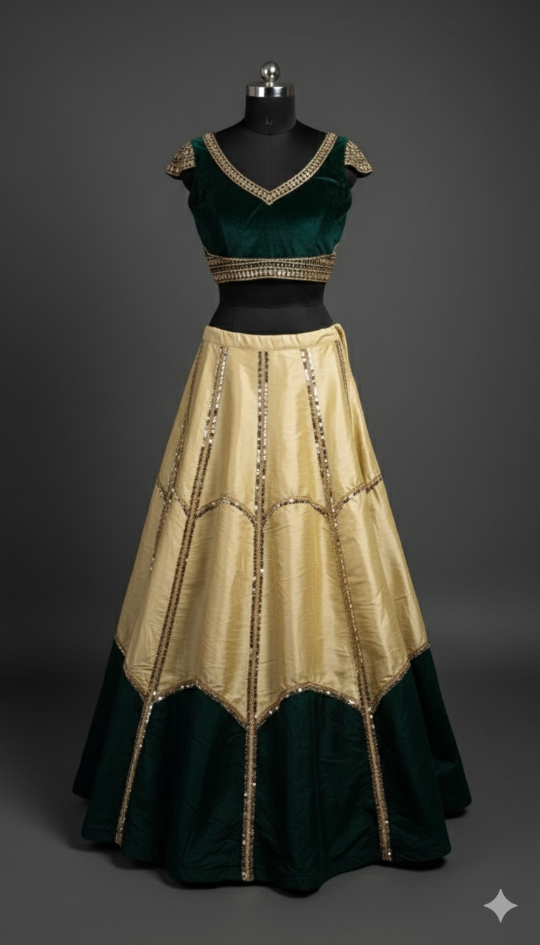 Emerald & Gold Layered Lehenga Set – Luxury Festive Wear for Women | UMA SUTRA