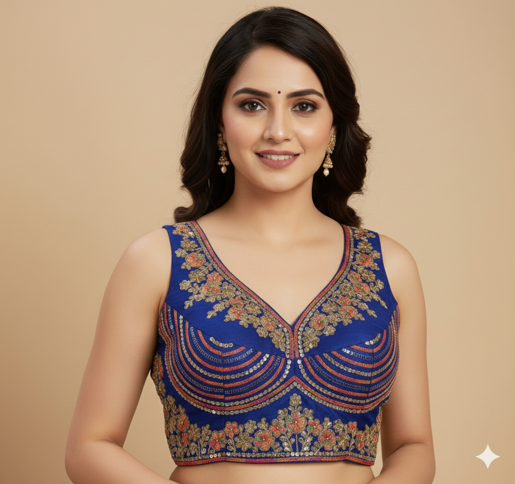 Blouse by UMA SUTRA white colour blue colour 