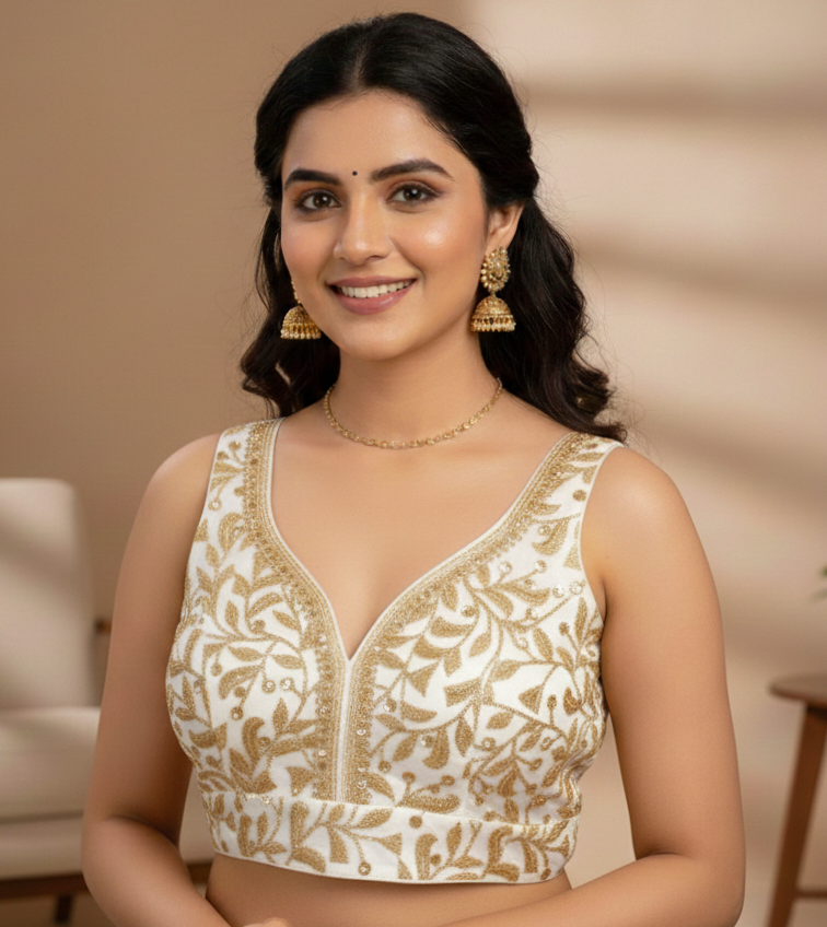 UMA SUTRA Embroidered Designer Blouse – Elegant Festive & Bridal Wear white colour 