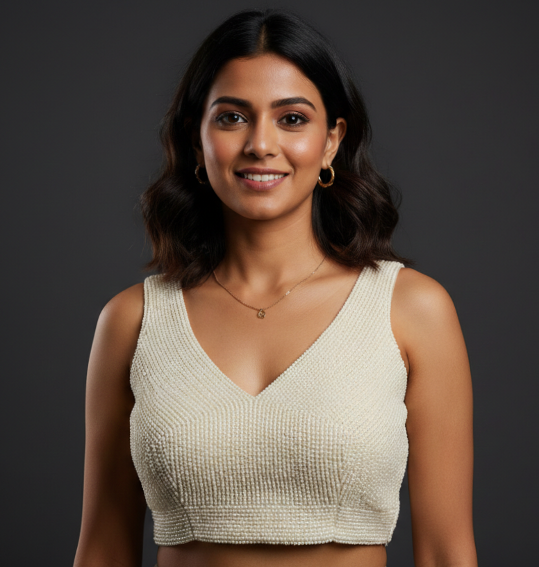 UMA SUTRA White Pearl Embellished Designer Blouse