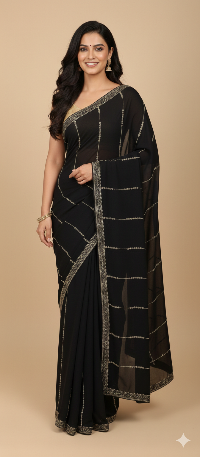 UMA SUTRA Designer Saree with Elegant Border Work black colour 