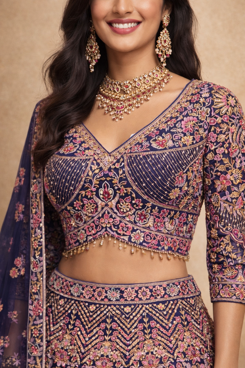 Bridal Navy Blue Heavy Embroidered Lehenga Set with Dupatta – UMA SUTRA