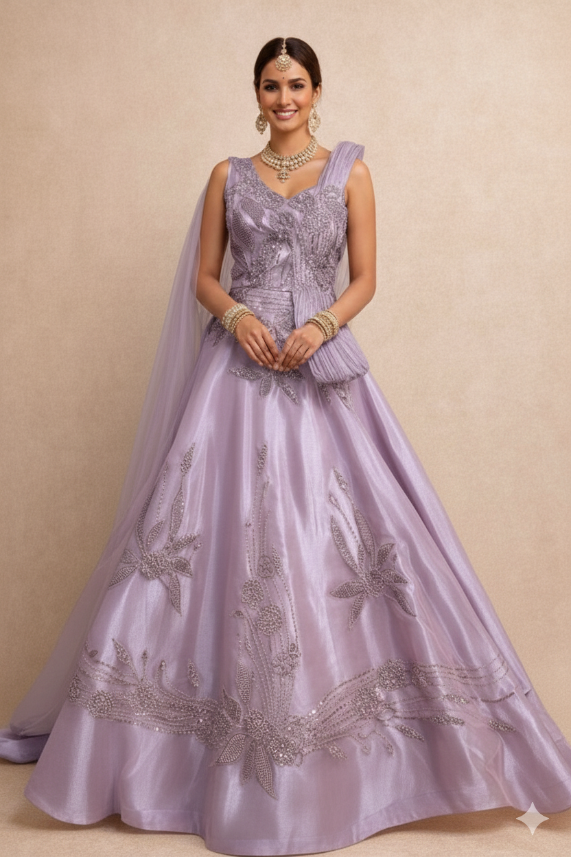 Lavender Ethereal Hand-Embroidered gown | UMA SUTRA