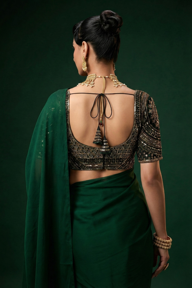 UMA SUTRA Sabya-Inspired Cut-Dana Blouse – Luxury Handcrafted Statement back view 