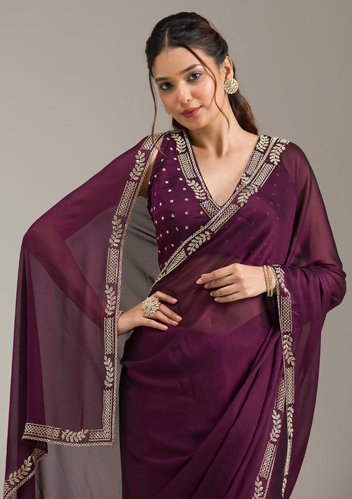 Georgette fabric Saree with Stonework (Gold) embroidery by UMA SUTRA 