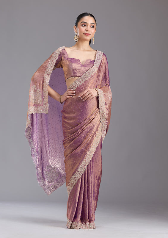 UMA SUTRA Tissue Saree with Gold Stonework Embroidery