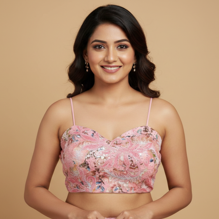 UMA SUTRA Blush Pink Sequin Embroidered Designer Blouse