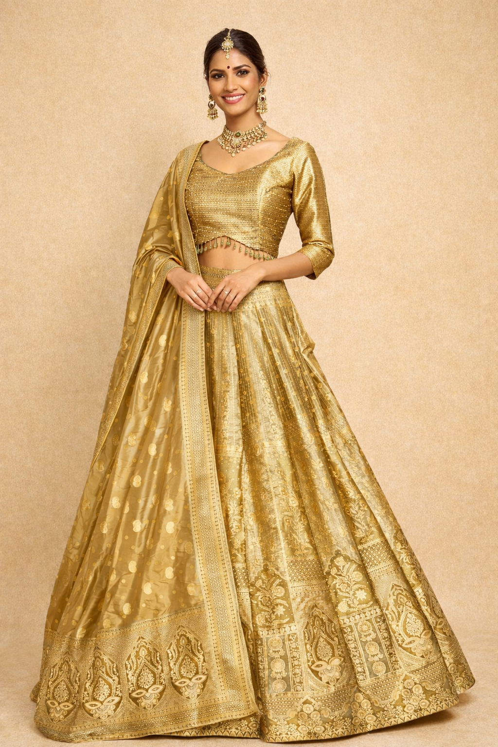 Banarasi Silk Lehenga Choli with Zari Brocade golden