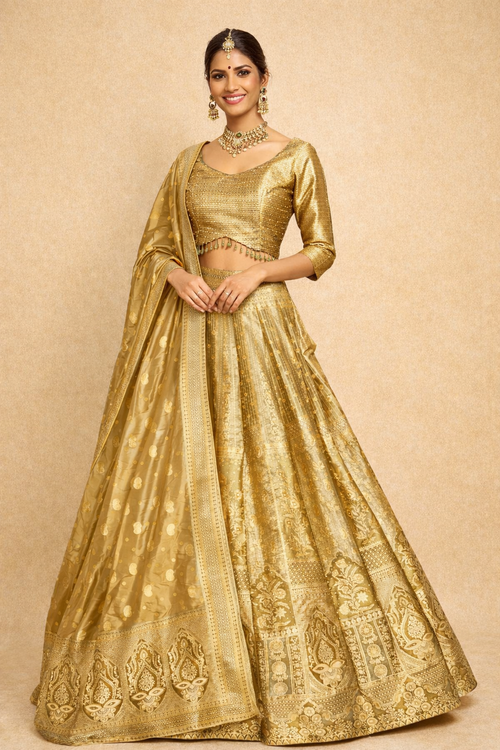 Banarasi Silk Lehenga Choli with Zari Brocade golden