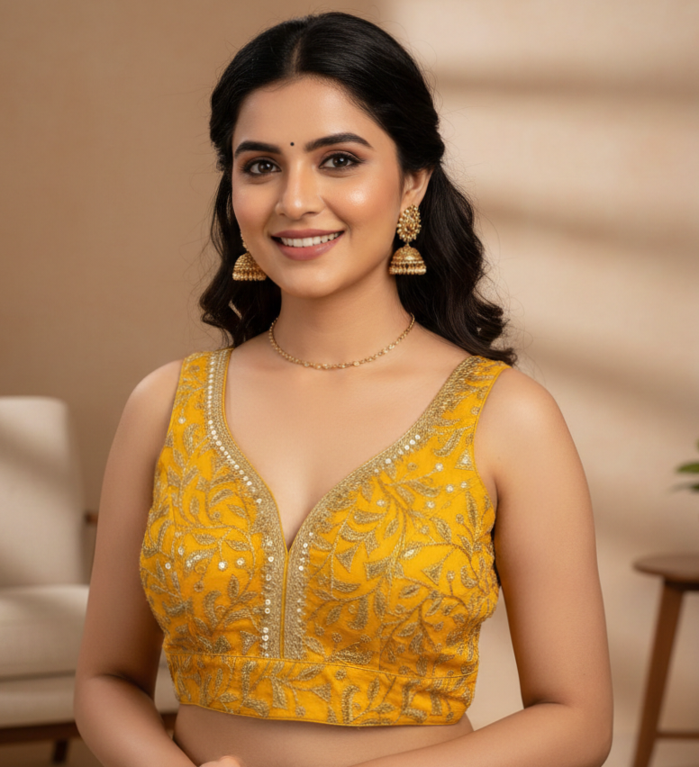 UMA SUTRA Embroidered Designer Blouse – Elegant Festive & Bridal Wear mustard colour 