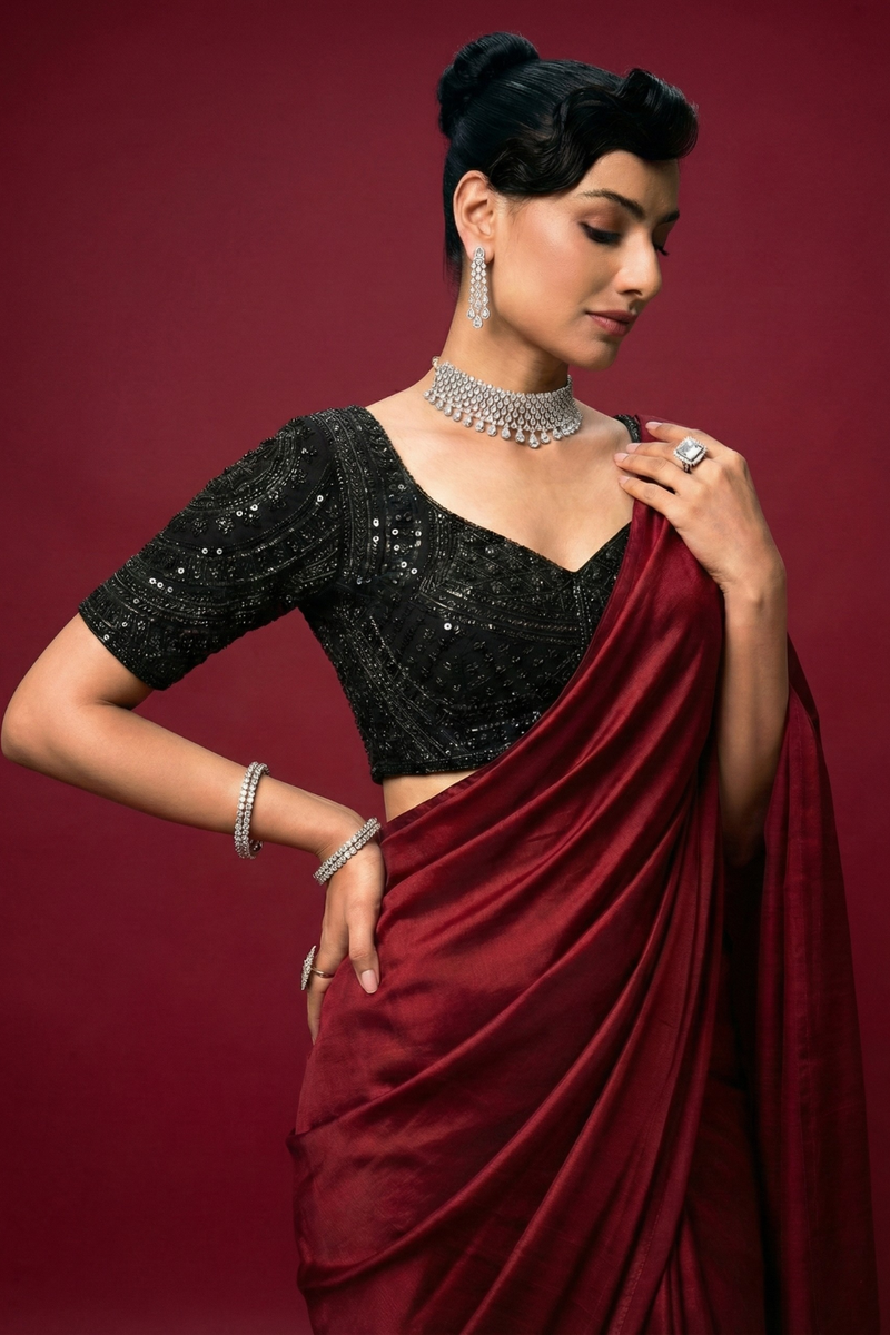 UMA SUTRA Black Sabya-Inspired Cut-Dana Blouse – Regal Luxury Edit