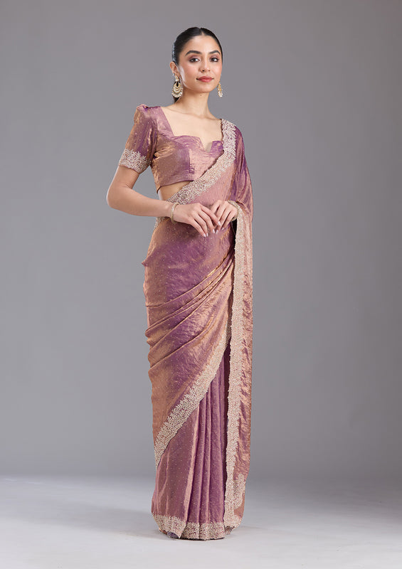 UMA SUTRA Tissue Saree with Gold Stonework Embroidery