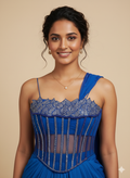 Royal Blue Embellished Corset Drape Saree by UMA SUTRA