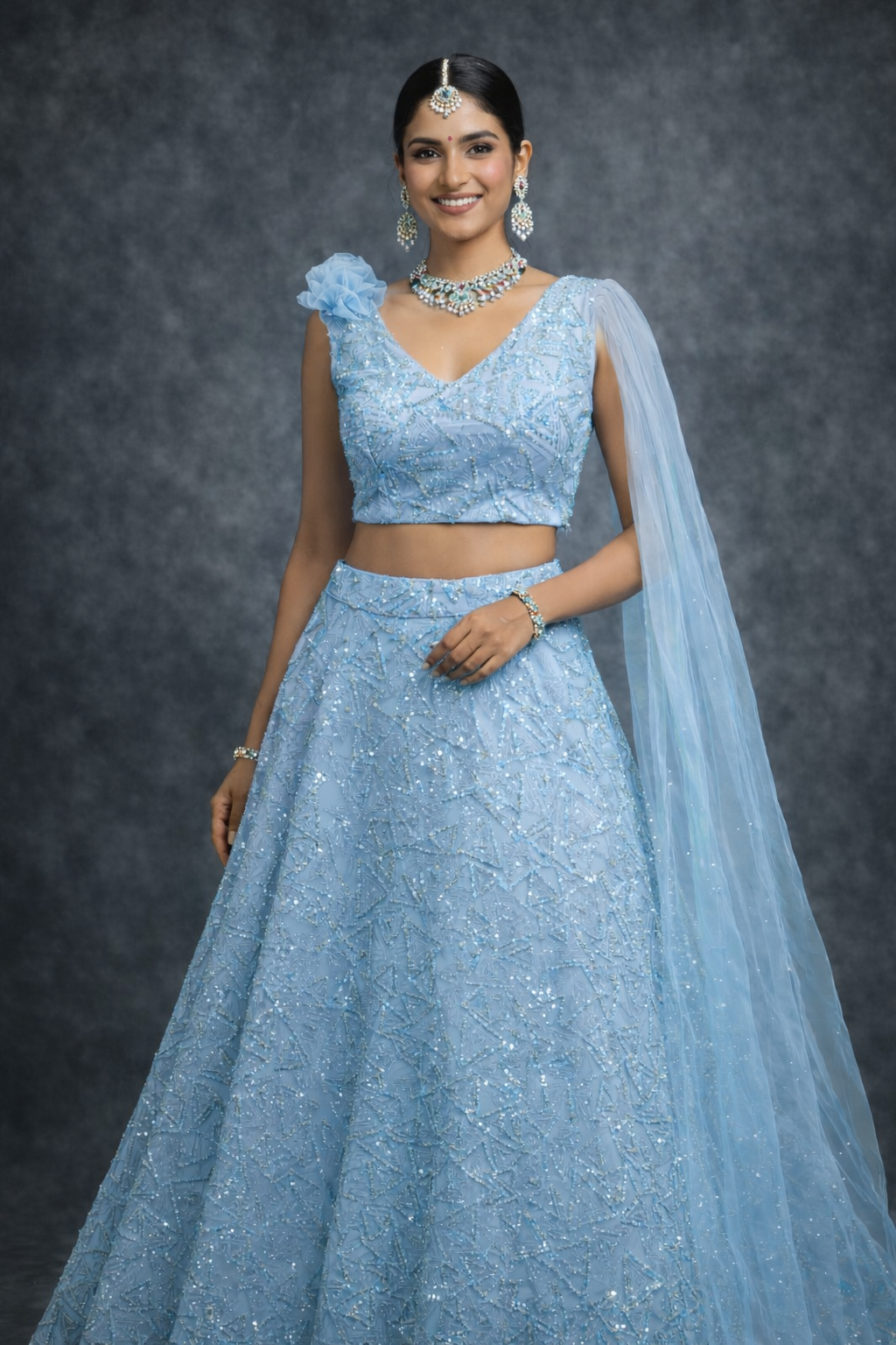 UMA SUTRA Embellished Crop Top Lehenga