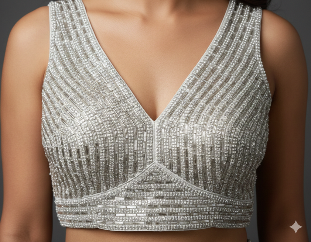 UMA SUTRA Silver Cut Dana Work Designer Blouse