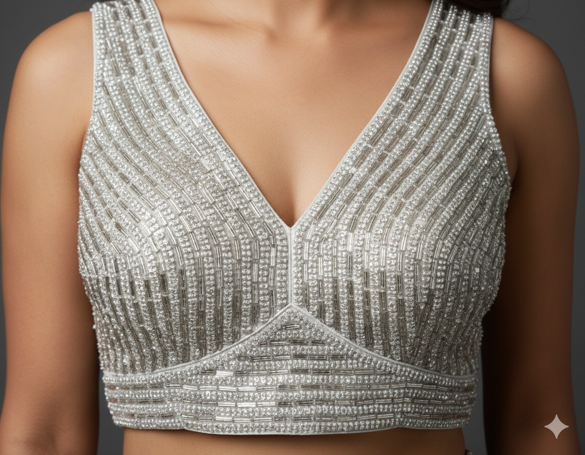 UMA SUTRA Silver Cut Dana Work Designer Blouse