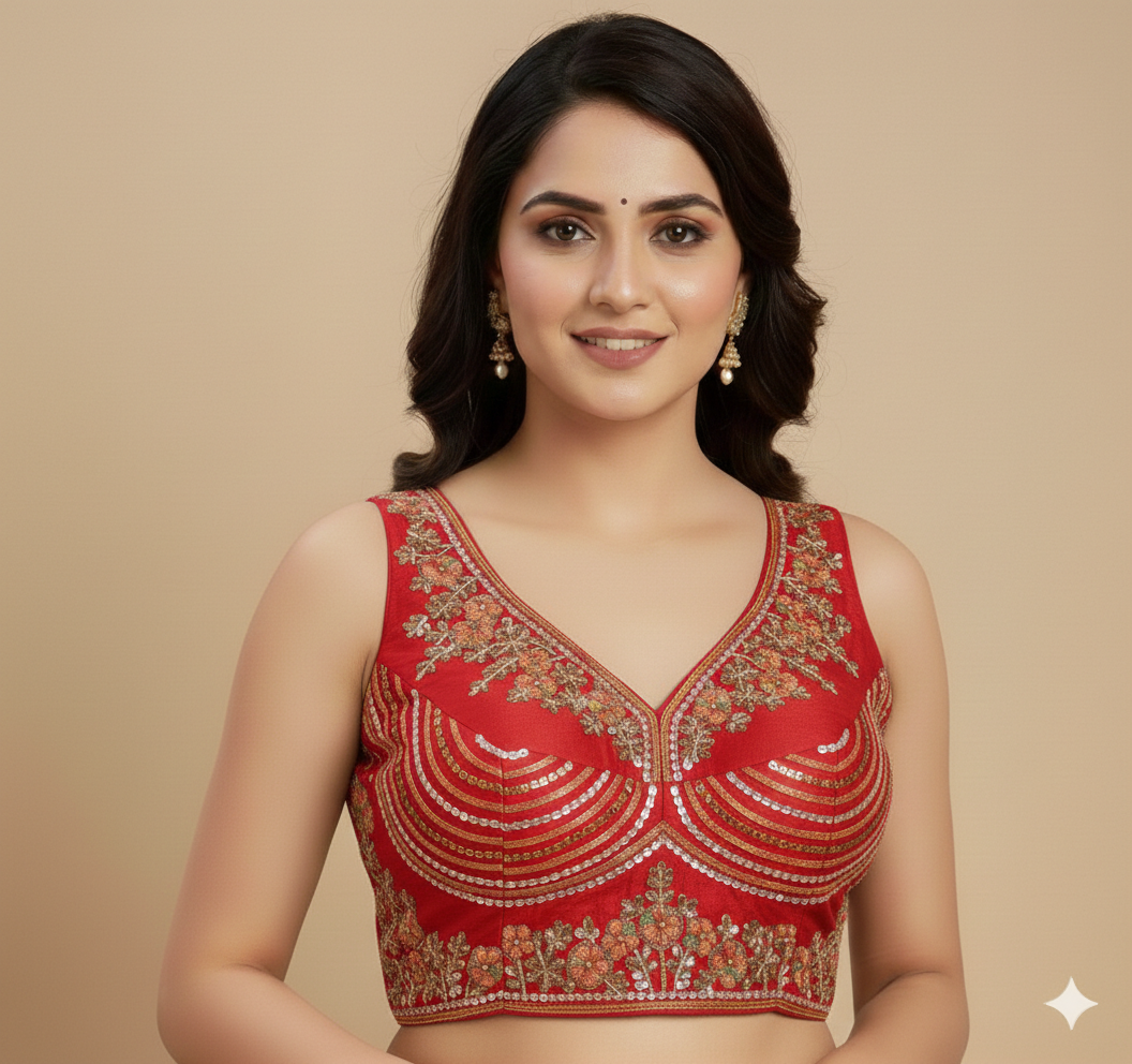 Blouse by UMA SUTRA red colour 