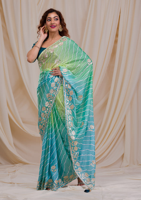 Uma Sutra semi crape gotapatti work saree 