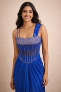 UMA SUTRA Embellished Corset Evening Gown for Women royal blue colour