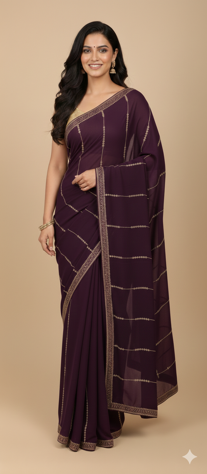 UMA SUTRA Designer Saree with Elegant Border Work purple 