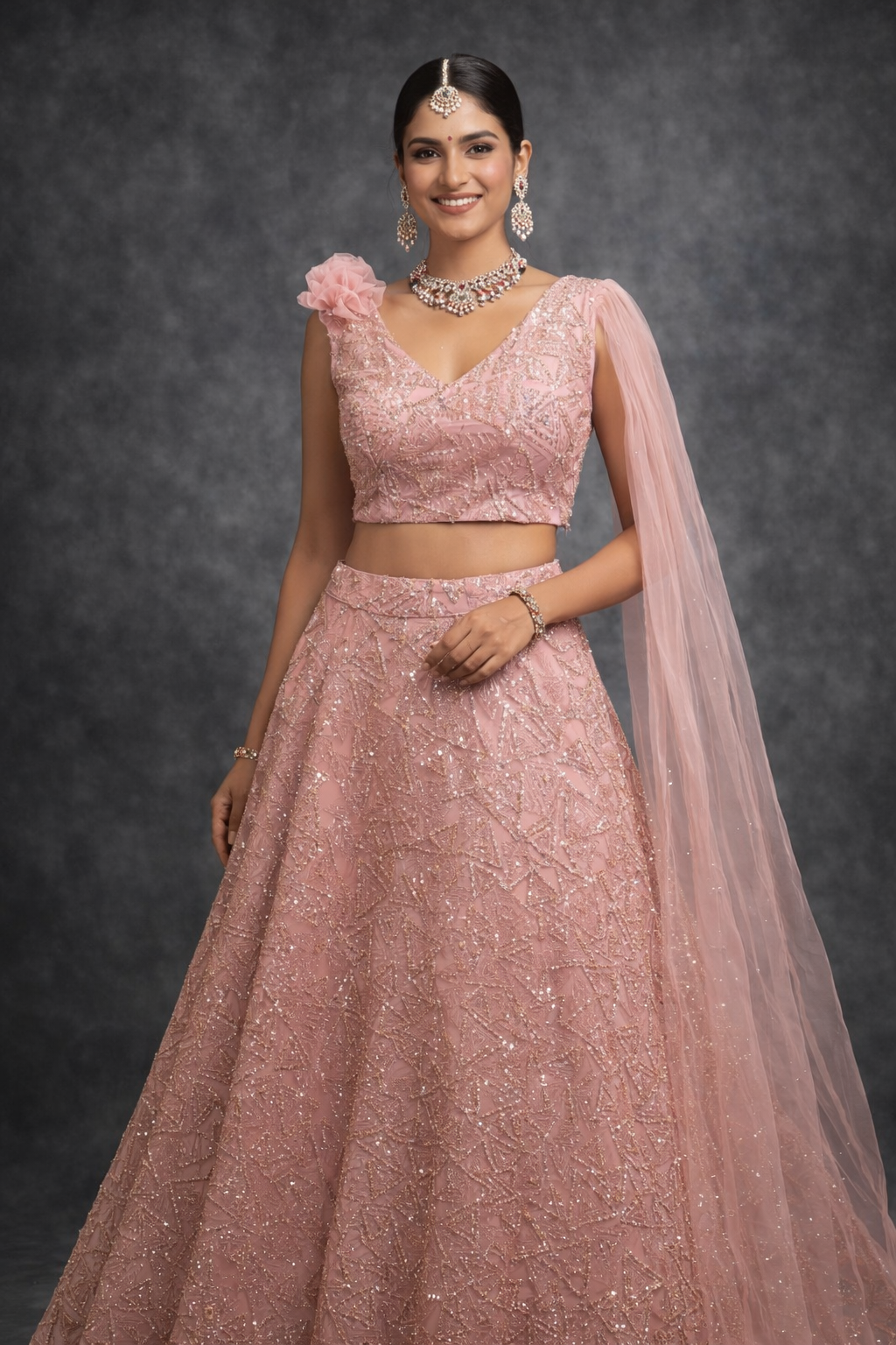UMA SUTRA Embellished Crop Top Lehenga Indo-western 