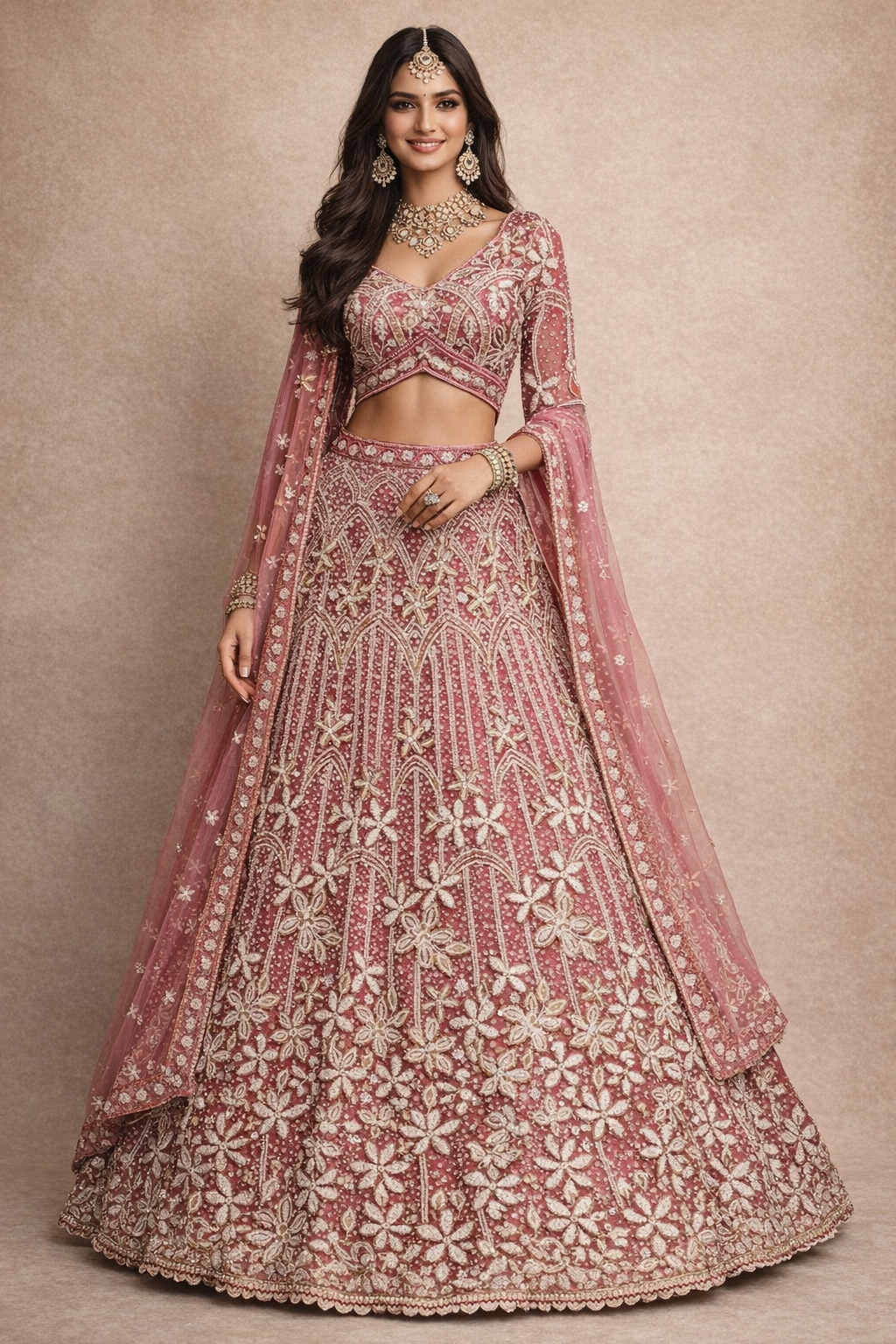 Embroidered Bridal Lehenga Set with Handcrafted Blouse Detailing