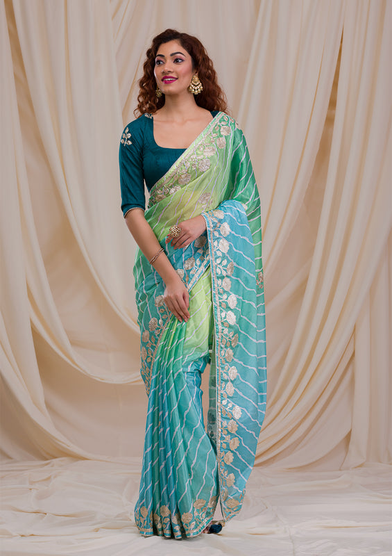Uma Sutra semi crape gotapatti work saree 
