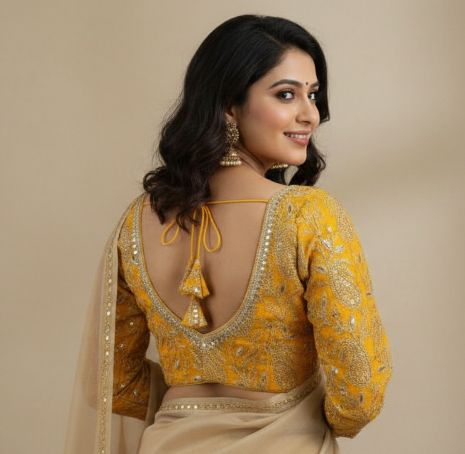 UMA SUTRA Designer Embroidered Blouse back view 