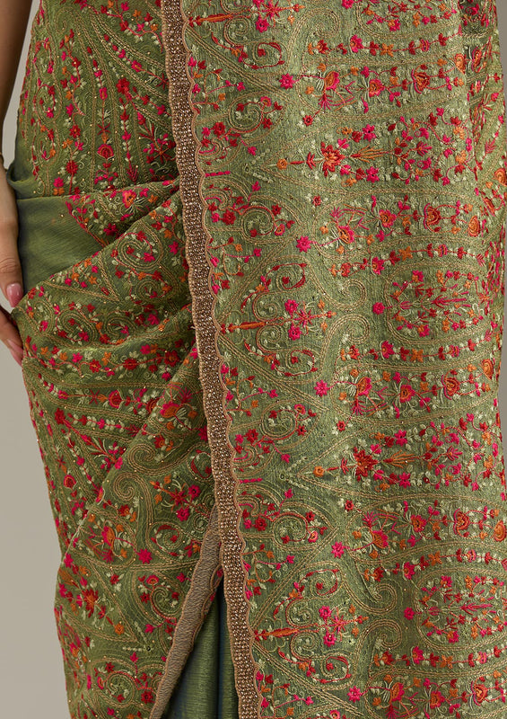 Tissue fabric kashmiri saree uma sutra 