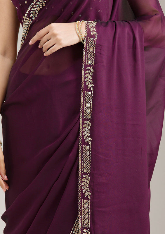 Georgette fabric Saree with Stonework (Gold) embroidery by UMA SUTRA 