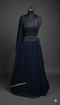 Midnight Elegance Navy Blue Sequin Lehenga Set with Dupatta – UMA SUTRA