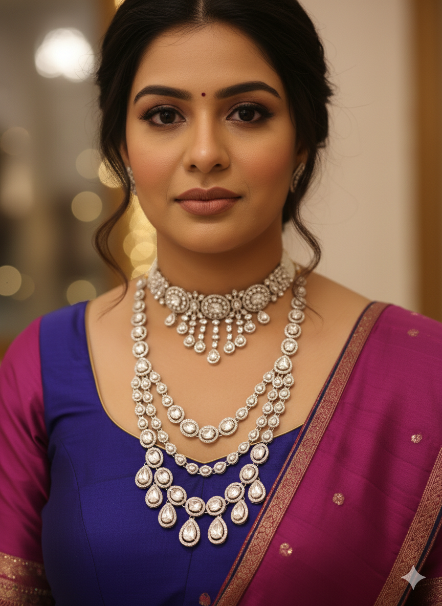 UMA SUTRA Luxury Layered Stone Necklace Set (Choker + Long Haar + Earrings)