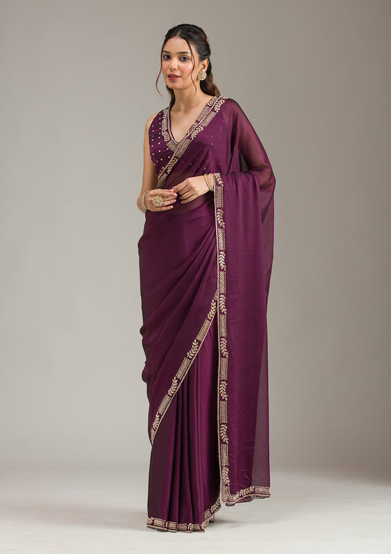 Georgette fabric Saree with Stonework (Gold) embroidery by UMA SUTRA 