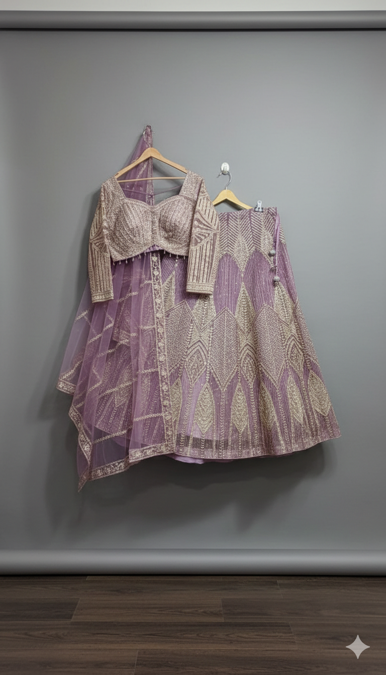 Mauve Embroidered Lehenga Set with Designer Blouse & Dupatta – By UMA SUTRA