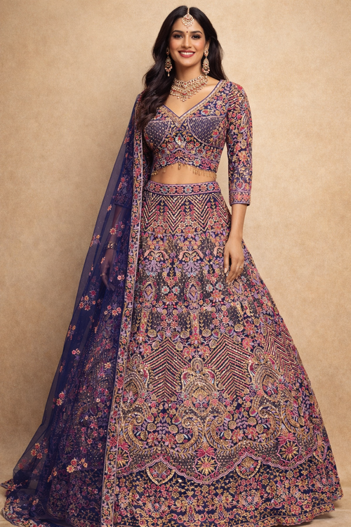 Bridal Navy Blue Heavy Embroidered Lehenga Set with Dupatta – UMA SUTRA