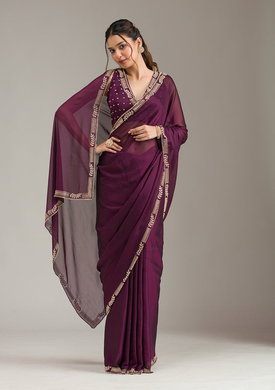 Georgette fabric Saree with Stonework (Gold) embroidery by UMA SUTRA 
