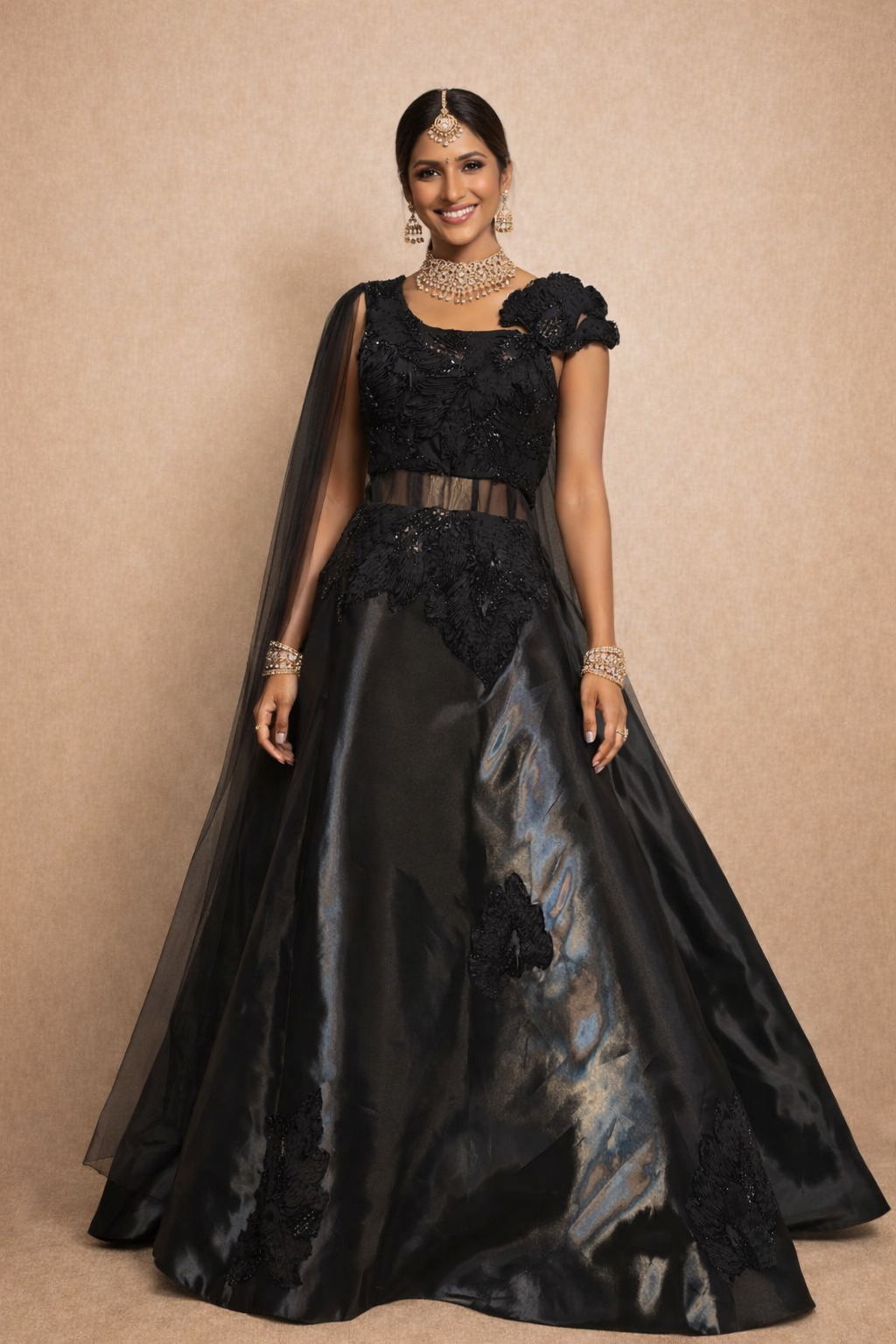 Exquisite Embroidered Wine & Black Gown