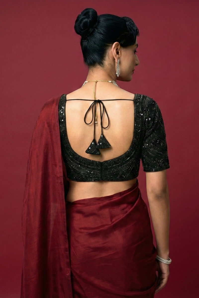 UMA SUTRA Black Sabya-Inspired Cut-Dana Blouse – back view 