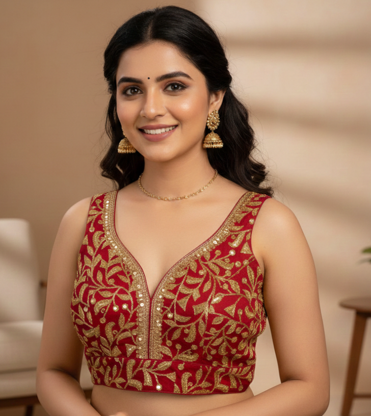 UMA SUTRA Embroidered Designer Blouse – Elegant Festive & Bridal Wear red colour 