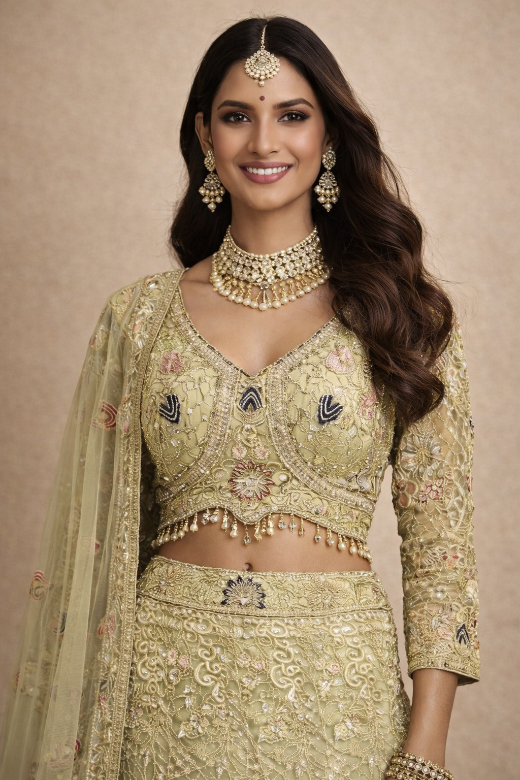 UMA SUTRA Designer Embroidered Lehenga Choli Set – Pastel Green Bridal Wear