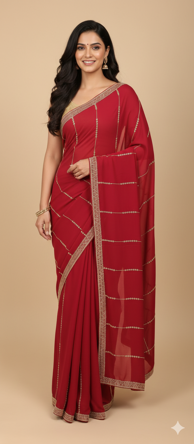 UMA SUTRA Designer Saree with Elegant Border Work red colour 