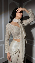 Ivory Drape Saree with Designer Blouse – UMA SUTRA