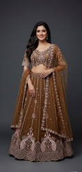 Embroidered Brown Lehenga Set with Designer Blouse & Dupatta – UMA SUTRA