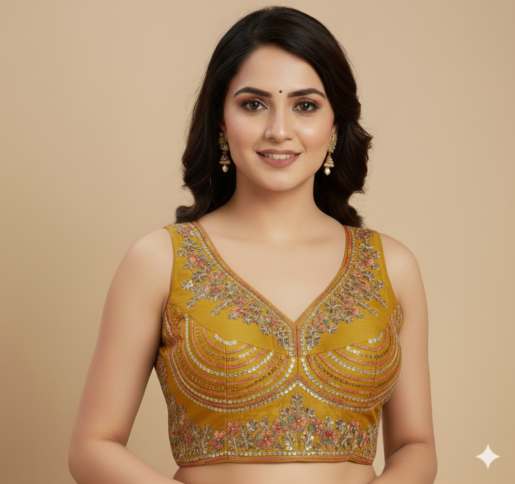 Blouse by UMA SUTRA mustar colour 